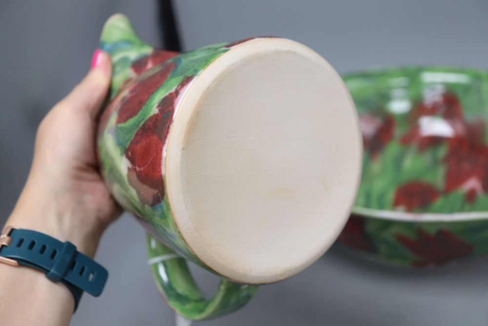 A Janice Tchalenko glazed jug and basin set, jug height 18cm